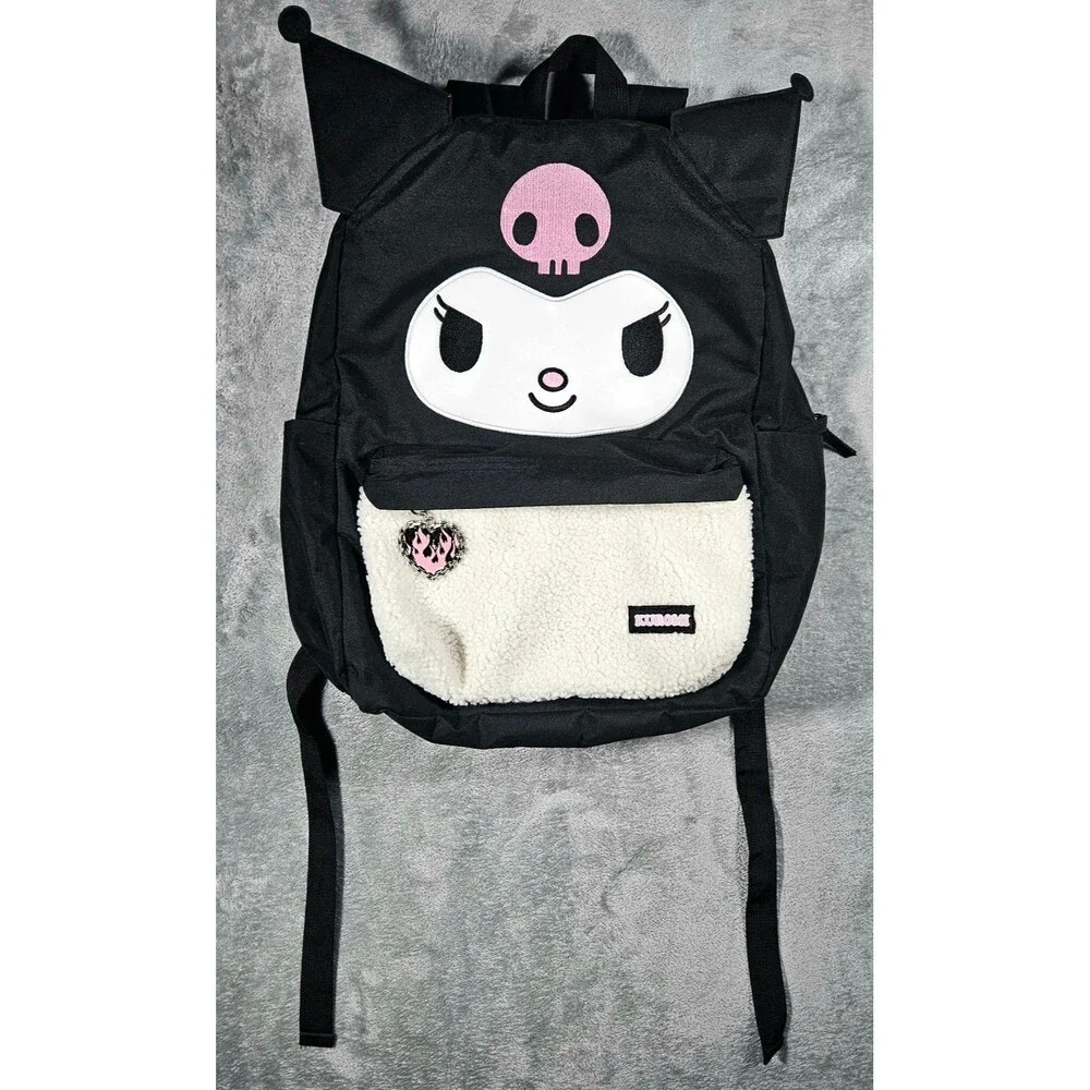 Hot Topic Kuromi Backpack Black Sanrio Bioworld Character Bag Plush Pocket